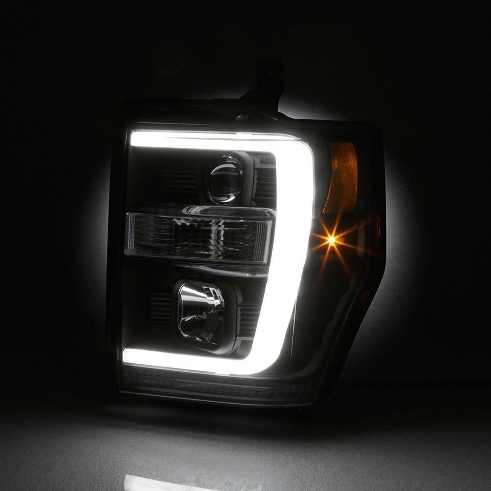 Fits ( Spyer Signature ) Ford F250/350/450 dSuper Duty 08-10 Version 2 Projector Headlights - Light Bar DRL - Black - Image 2