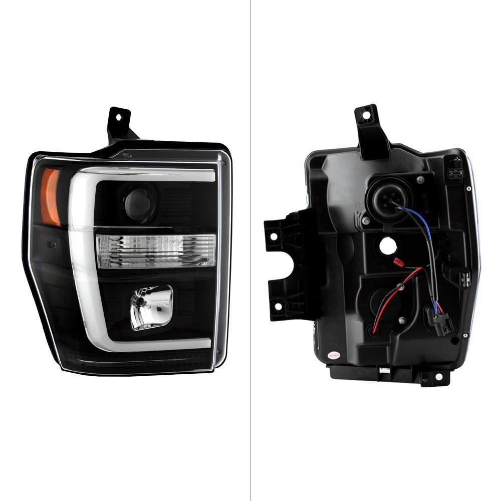 Fits ( Spyer Signature ) Ford F250/350/450 dSuper Duty 08-10 Version 2 Projector Headlights - Light Bar DRL - Black - Image 4