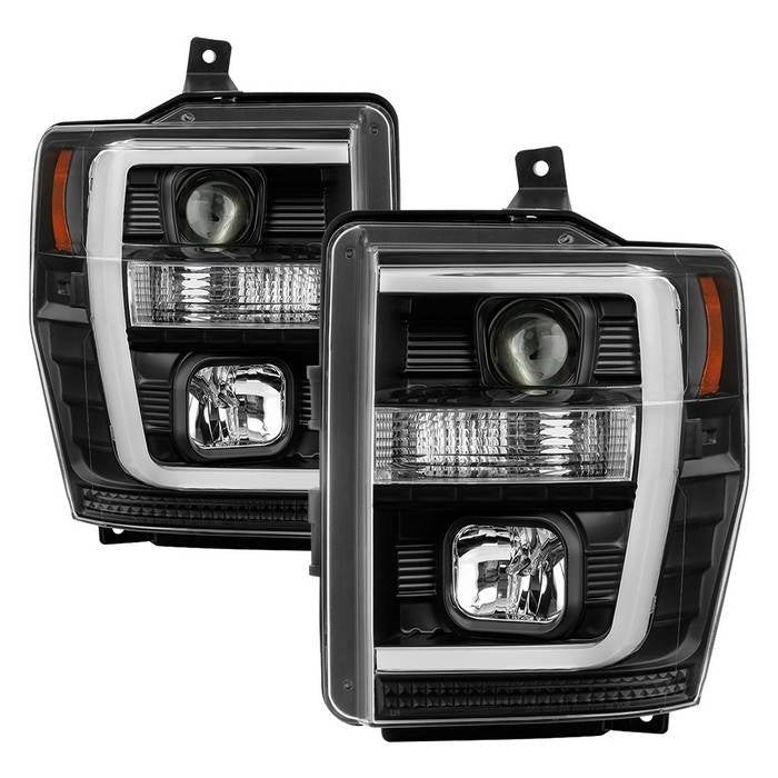 Fits ( Spyer Signature ) Ford F250/350/450 dSuper Duty 08-10 Version 2 Projector Headlights - Light Bar DRL - Black
