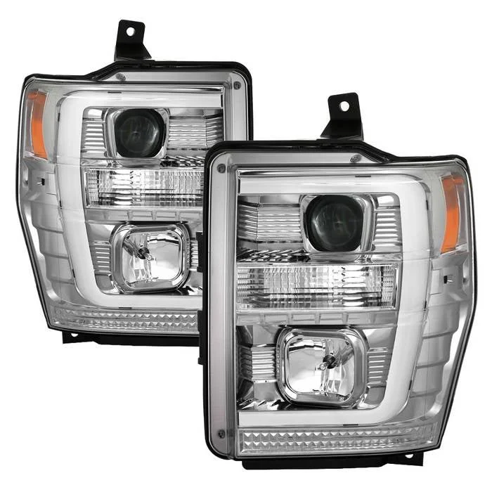 Fits ( Spyder Signature ) Ford F250/350/450 Super Duty 08-10 Version 2 Projector Headlights - Light Bar DRL - Chrome