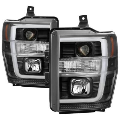 Fits ( Spyder Signature ) Ford F250/350/450 Super Duty 08-10 Version 2 Projector Headlights - Switch Back Light Bar - Low Beam-H7(Included) ; High Beam-H1(Included) ; Signal-2157NA(Not Included) - Black