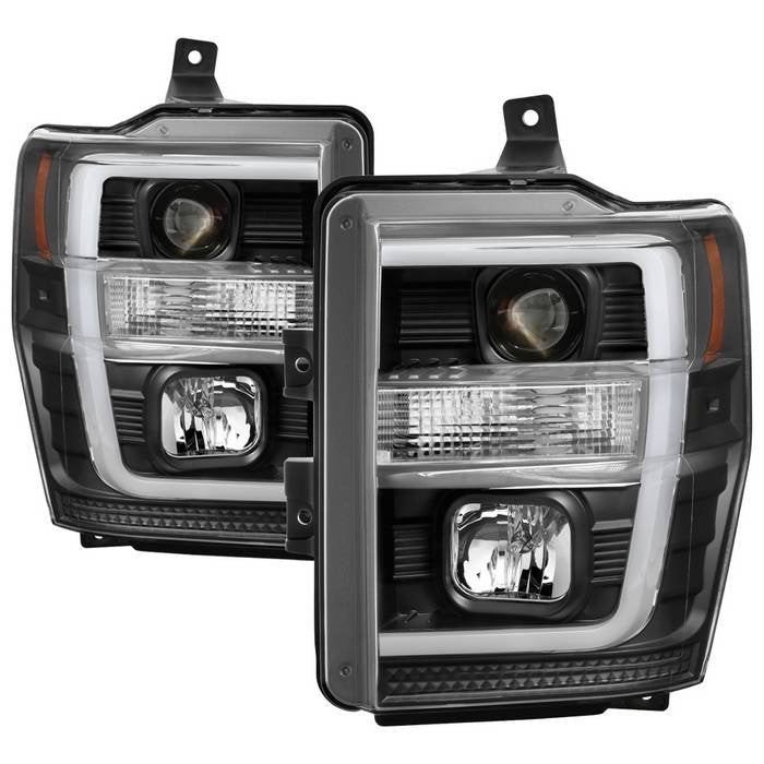 Fits ( Spyder Signature ) Ford F250/350/450 Super Duty 08-10 Version 2 Projector Headlights - Switch Back Light Bar - Low Beam-H7(Included) ; High Beam-H1(Included) ; Signal-2157NA(Not Included) - Black