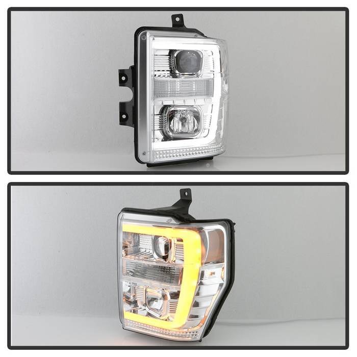 Fits ( Spyder Signature ) Ford F250/350/450 Super Duty 08-10 Version 2 Projector Headlights - Switch Back Light Bar - Low Beam-H7(Included) ; High Beam-H1(Included) ; Signal-2157NA(Not Included) - Chrome - Image 3