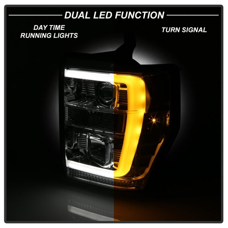 Fits ( Spyder Signature ) Ford F250/350/450 Super Duty 08-10 Version 2 Projector Headlights - Switch Back Light Bar - Low Beam-H7(Included) ; High Beam-H1(Included) ; Signal-2157NA(Not Included) - Chrome - Image 2