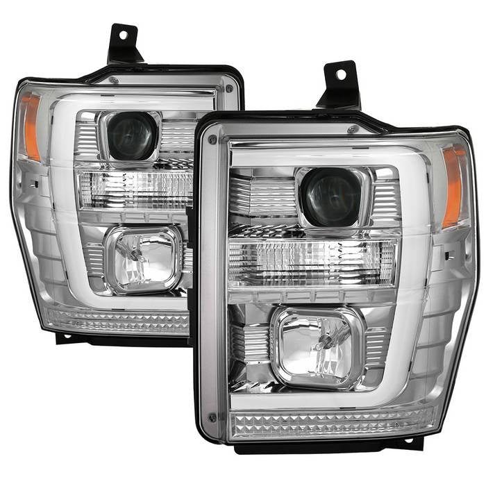 Fits ( Spyder Signature ) Ford F250/350/450 Super Duty 08-10 Version 2 Projector Headlights - Switch Back Light Bar - Low Beam-H7(Included) ; High Beam-H1(Included) ; Signal-2157NA(Not Included) - Chrome