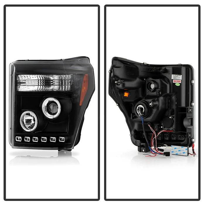 Fits ( Spyder Signature ) Ford F-250/F-350/F450 Super Duty 11-16 Projector Headlights - CCFL Halo - DRL - Black - High H1 (Included) - Low 9006 (included) - Image 8