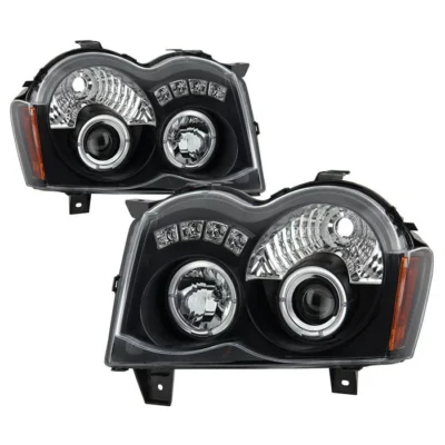 Fits ( Spyder Signature ) Jeep Grand Cherokee 08-10 Projector Headlights - LED Halo - LED ( Replaceable LEDs ) - Black - High H1 (Included) - Low 9006 (Not Included)