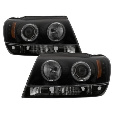 Fits ( Spyder Signature ) Jeep Grand Cherokee 99-04 Projector Headlights - LED Halo - LED ( Replaceable LEDs ) - Black Smoke - High 9005 (Not Included) - Low 9006 (Not Included)