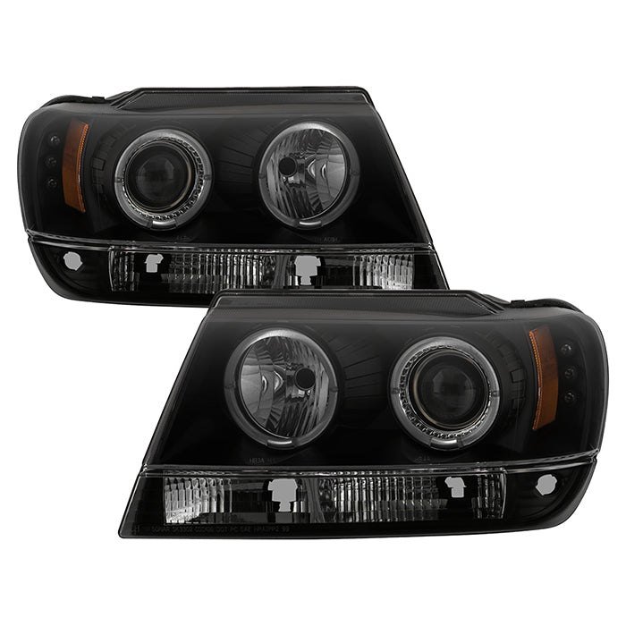Fits ( Spyder Signature ) Jeep Grand Cherokee 99-04 Projector Headlights - LED Halo - LED ( Replaceable LEDs ) - Black Smoke - High 9005 (Not Included) - Low 9006 (Not Included)