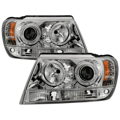 Fits ( Spyder Signature ) Jeep Grand Cherokee 99-04 Projector Headlights - LED Halo - LED ( Replaceable LEDs ) - Chrome - High 9005 (Not Included) - Low 9006 (Not Included)