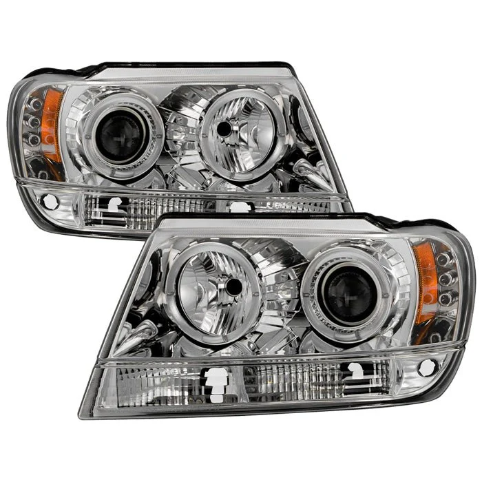 Fits ( Spyder Signature ) Jeep Grand Cherokee 99-04 Projector Headlights - LED Halo - LED ( Replaceable LEDs ) - Chrome - High 9005 (Not Included) - Low 9006 (Not Included)