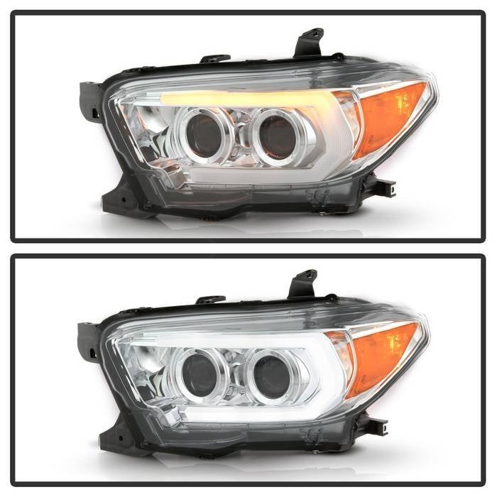 Fits ( Spyder Signature ) Toyota Tacoma 2016-2022 (fits models with OE halogen without LED DRL) Projector Headlights - Sequential LED Turn Signal - Low Beam-H11(Not Included) ; High Beam-H9(Not Included) ; Signal-LED(Included) - Chrome - Image 2