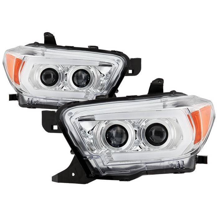 Fits ( Spyder Signature ) Toyota Tacoma 2016-2022 (fits models with OE halogen without LED DRL) Projector Headlights - Sequential LED Turn Signal - Low Beam-H11(Not Included) ; High Beam-H9(Not Included) ; Signal-LED(Included) - Chrome