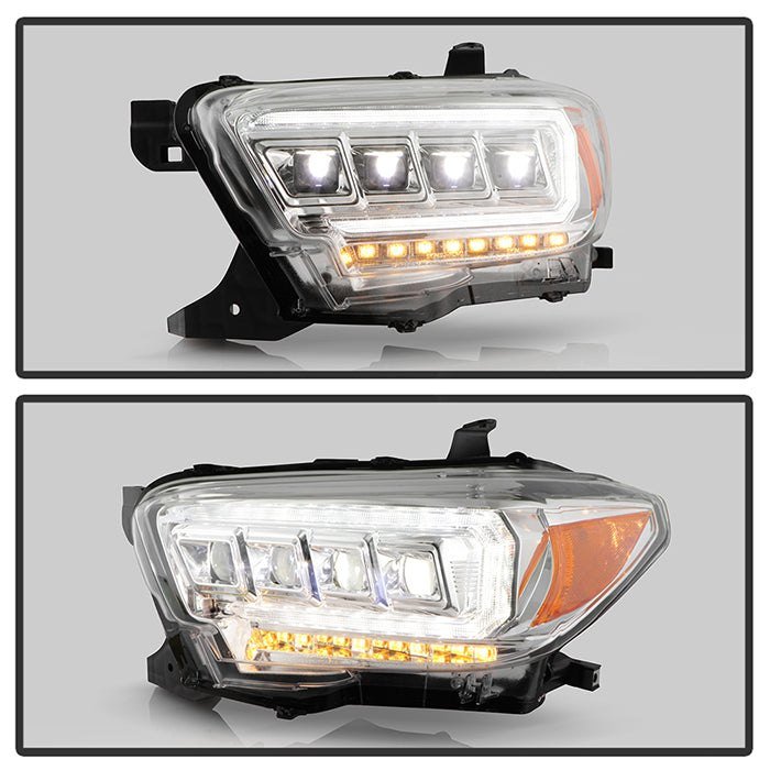 Fits ( Spyder Apex ) Toyota Tacoma 2016-2022 (fits models with OE halogen without LED DRL) Multi-Beam High-Power LED Module Equipped Headlights - Sequential LED Turn Signal - DRL Crystal Light Bar Parking Light - Chrome - Image 3
