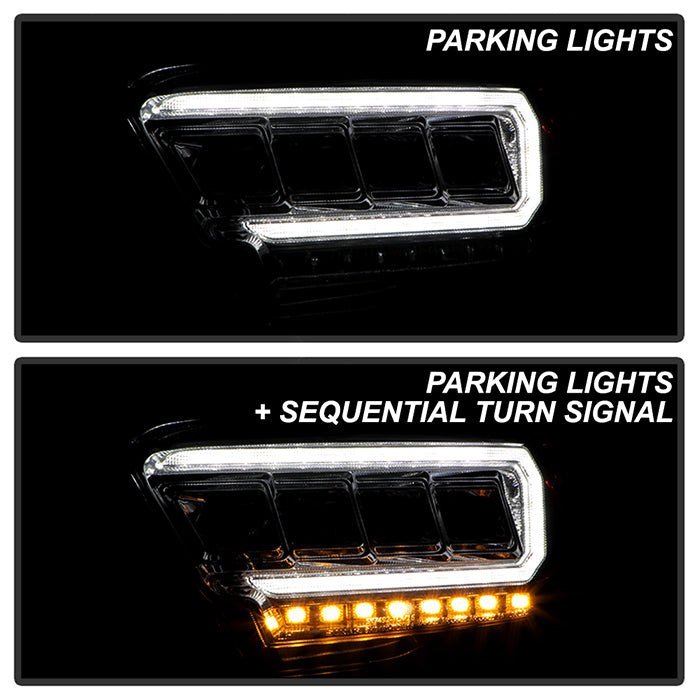 Fits ( Spyder Apex ) Toyota Tacoma 2016-2022 (fits models with OE halogen without LED DRL) Multi-Beam High-Power LED Module Equipped Headlights - Sequential LED Turn Signal - DRL Crystal Light Bar Parking Light - Chrome - Image 9