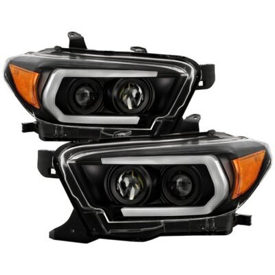 Fits ( Spyder Signature ) Toyota Tacoma 2016-2022 (fits models with OE halogen with LED DRL) Projector Headlights - Sequential LED Turn Signal - Black