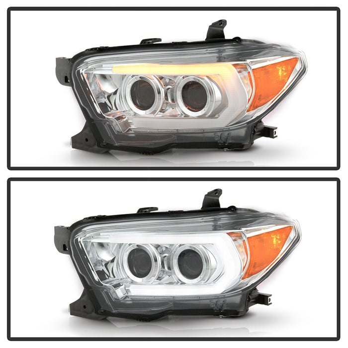 Fits ( Spyder Signature ) Toyota Tacoma 2016-2022 (fits models with OE halogen with LED DRL) Projector Headlights - Sequential LED Turn Signal - Low Beam-H11(Not Included) ; High Beam-H9(Not Included) ; Signal-LED - Chrome - Image 4