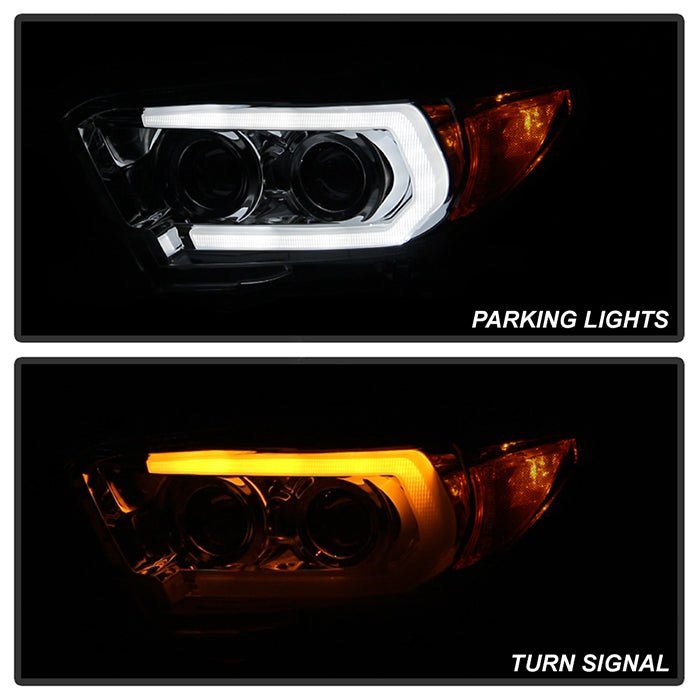Fits ( Spyder Signature ) Toyota Tacoma 2016-2022 (fits models with OE halogen with LED DRL) Projector Headlights - Sequential LED Turn Signal - Low Beam-H11(Not Included) ; High Beam-H9(Not Included) ; Signal-LED - Chrome - Image 12