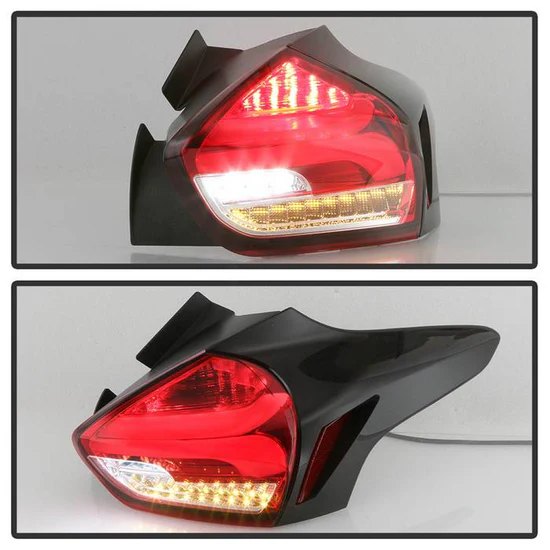 Fits ( Spyder ) Ford Focus 5Dr Hatchback 15-17 Sequential LED Indicator LED Reverse LED Tail Lights - Red Clear - Image 2