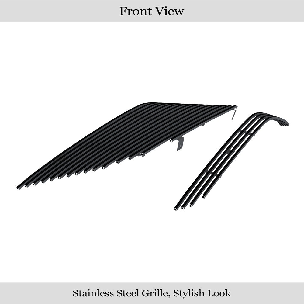 Fits 2007-2009 Acura MDX Main Upper + Lower Bumper Black Stainless Steel Billet Grille