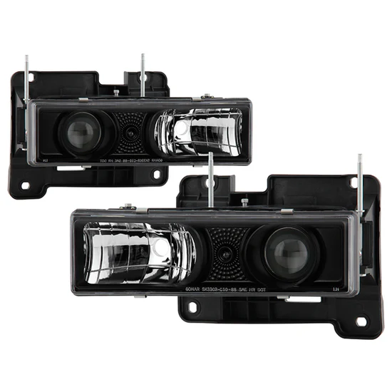 Fits ( Spyder Signature ) Chevy C/K Series 1500/2500/3500 88-99 / Chevy Tahoe 95-99 / GMC C/K Series 1500/2500/3500 / GMC Jimmy 92-94 / GMC Yukon 92-99 ( Replaceable City Lights ) / Chevy Silverado 88-98 / Chevy Suburban 88-98 Projector Headlights - Black - Hi