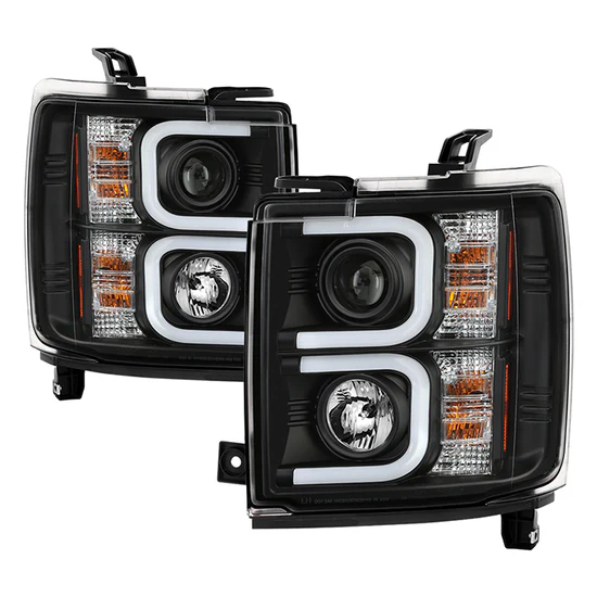 Fits ( Spyder Signature ) Chevy Silverado 15-19 2500/3500 HD Projector Headlights - Light Bar DRL - Black