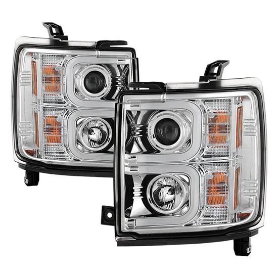 Fits ( Spyder Signature ) Chevy Silverado 15-19 2500/3500 HD Projector Headlights - Light Bar DRL - Chrome