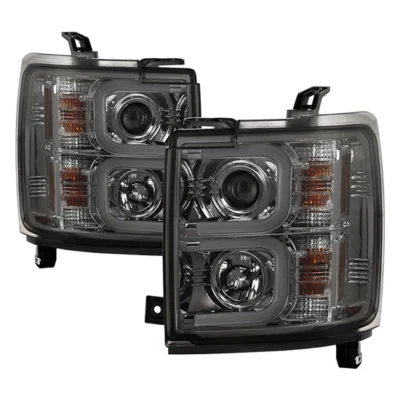 Fits ( Spyder Signature ) Chevy Silverado 15-19 2500/3500 HD Projector Headlights - Light Bar DRL - Smoke
