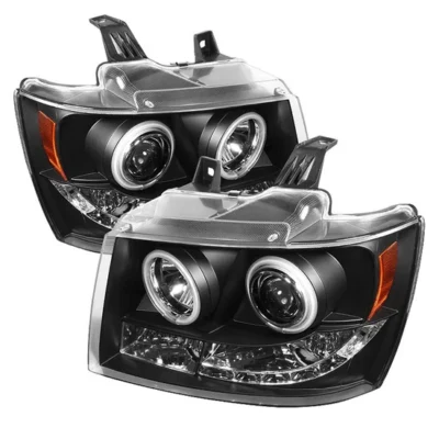 Fits ( Spyder Signature ) Chevy Suburban 1500/2500 07-14 / Chevy Tahoe 07-14 / Avalanche 07-14 Projector Headlights - CCFL Halo - LED ( Replaceable LEDs ) - Black - High H1 (Included) - Low H1 (Included)