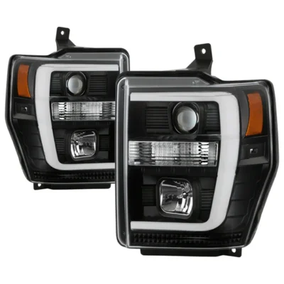 Fits ( Spyder Platinum ) Ford F-250/350/450 Super Duty 2008-2010 Version 2 High-Power LED Module ( Low Beam ) Equipped Headlights - Switch Back White Light Bar Turn Signal Light And Parking Light - Black