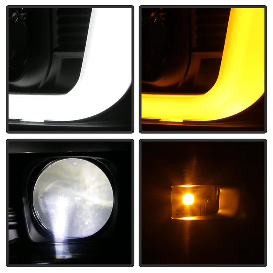 Fits ( Spyder Platinum ) Ford F-250/350/450 Super Duty 2008-2010 Version 2 High-Power LED Module ( Low Beam ) Equipped Headlights - Switch Back White Light Bar Turn Signal Light And Parking Light - Black - Image 3