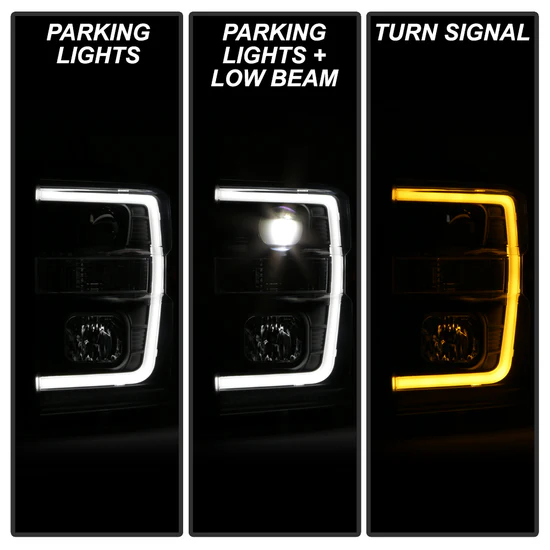 Fits ( Spyder Platinum ) Ford F-250/350/450 Super Duty 2008-2010 Version 2 High-Power LED Module ( Low Beam ) Equipped Headlights - Switch Back White Light Bar Turn Signal Light And Parking Light - Black - Image 2