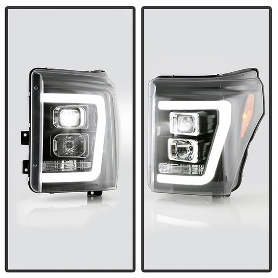 Fits ( Spyder Platinum ) Ford F-250/350/450 Super Duty 2011-2016 Version 2 High-Power LED Module ( Low Beam ) Equipped Headlights - White Light Bar Parking Light - Low Beam: LED (Included) - High Beam: H1 (Included) - Turn Signal: 3157 (Not Included) - Black - Image 12