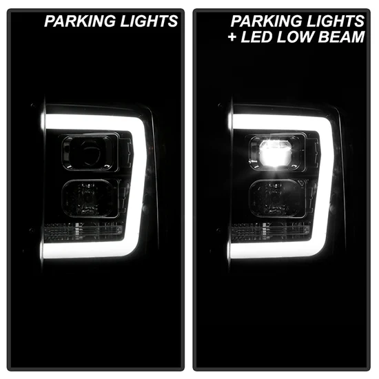 Fits ( Spyder Platinum ) Ford F-250/350/450 Super Duty 2011-2016 Version 2 High-Power LED Module ( Low Beam ) Equipped Headlights - White Light Bar Parking Light - Low Beam: LED (Included) - High Beam: H1 (Included) - Turn Signal: 3157 (Not Included) - Black - Image 10