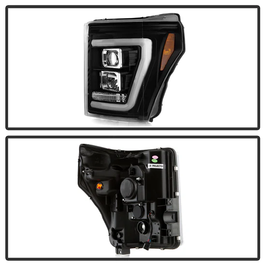 Fits ( Spyder Platinum ) Ford F-250/350/450 Super Duty 2011-2016 Version 2 High-Power LED Module ( Low Beam ) Equipped Headlights - White Light Bar Parking Light - Low Beam: LED (Included) - High Beam: H1 (Included) - Turn Signal: 3157 (Not Included) - Black - Image 9