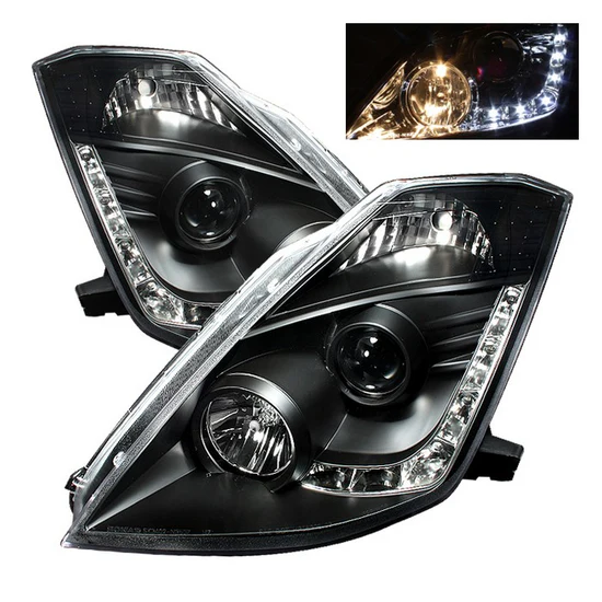 Fits ( Spyder Signature ) Nissan 350Z 03-05 Projector Headlights - Halogen Model Only ( Not Compatible With Xenon/HID Model ) - DRL - Black - High H1 (Included) - Low H7 (Included)