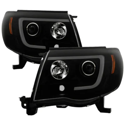 Fits ( Spyder Signature ) Toyota Tacoma 05-11 Version 2 Projector Headlights - Light Bar DRL - Low Beam-H1(Included) ; High Beam-H1(Included) ; Signal-4157NA(Not Included) - Black Smoke
