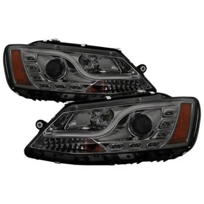 Fits ( Spyder Signature ) Volkswagen Jetta 11-14 Projector Headlights - Halogen Model Only ( Not Compatible With Xenon/HID Model )/Only fits sedan models Light Tube DRL - Smoke - High H1 (Included) - Low H7 (Included)