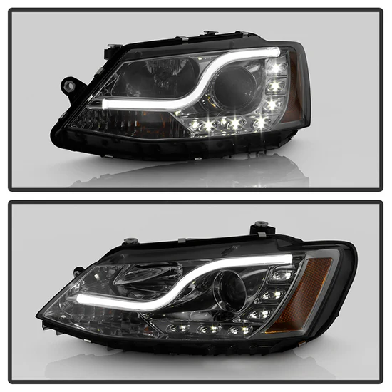 Fits ( Spyder Signature ) Volkswagen Jetta 11-14 Projector Headlights - Halogen Model Only ( Not Compatible With Xenon/HID Model )/Only fits sedan models Light Tube DRL - Smoke - High H1 (Included) - Low H7 (Included) - Image 4