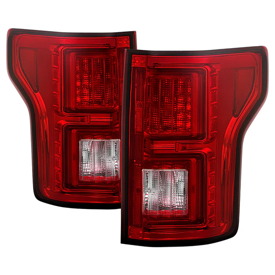 Fits Ford F150 2015-2017 Light Bar LED Tail Lights (not compatible with rear blind spot sensor models) - Red Clear