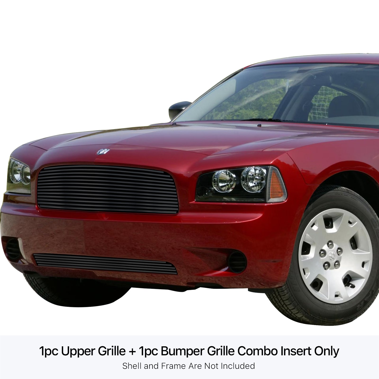 Fits 2005-2010 Dodge Charger Not For SRT8 Main Upper + Lower Bumper Black Stainless Steel Billet Grille - Image 3