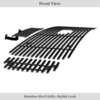 Fits 2000-2004 Ford Excursion Main Upper + Lower Bumper Black Stainless Steel Billet Grille