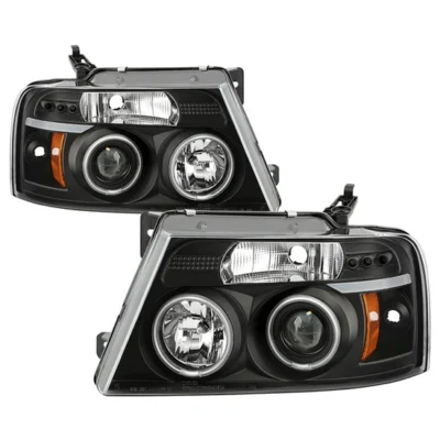 Fits ( Spyder Signature ) Ford F150 04-08 Projector Headlights - Version 2 - CCFL Halo - LED ( Replaceable LEDs ) - Black - High H1 (Included) - Low 9006 (Included)