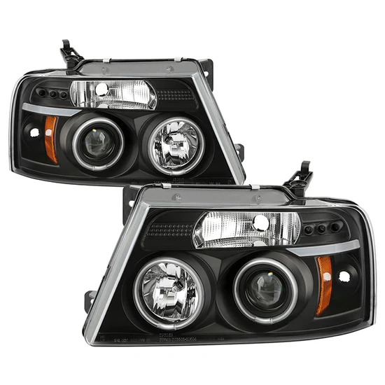 Fits ( Spyder Signature ) Ford F150 04-08 Projector Headlights - Version 2 - CCFL Halo - LED ( Replaceable LEDs ) - Black - High H1 (Included) - Low 9006 (Included)
