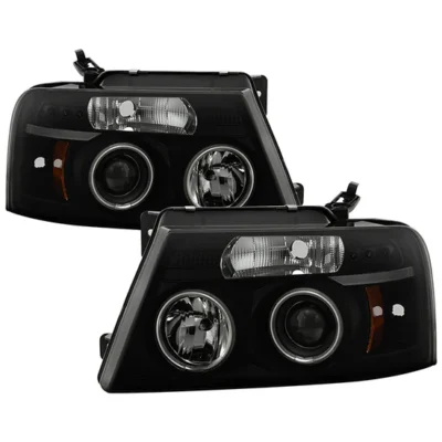 Fits ( Spyder Signature ) Ford F150 04-08 Projector Headlights - Version 2 - CCFL Halo - LED ( Replaceable LEDs ) - Black Smoke - High H1 (Included) - Low 9006 (Included)