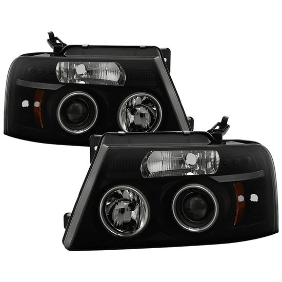 Fits ( Spyder Signature ) Ford F150 04-08 Projector Headlights - Version 2 - CCFL Halo - LED ( Replaceable LEDs ) - Black Smoke - High H1 (Included) - Low 9006 (Included)