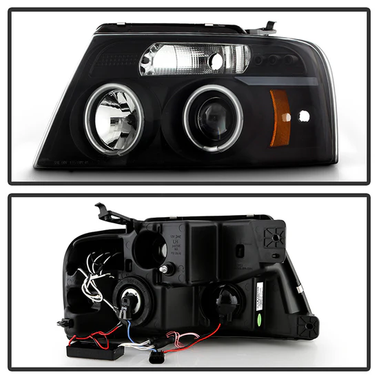 Fits ( Spyder Signature ) Ford F150 04-08 Projector Headlights - Version 2 - CCFL Halo - LED ( Replaceable LEDs ) - Black Smoke - High H1 (Included) - Low 9006 (Included) - Image 9