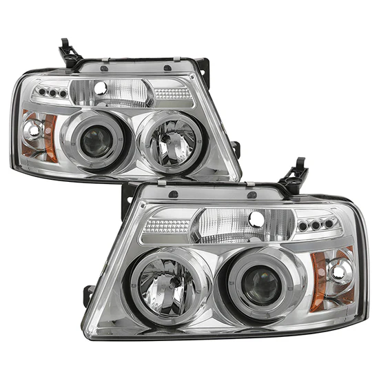 Fits ( Spyder Signature ) Ford F150 04-08 Projector Headlights - Version 2 - LED Halo - LED ( Replaceable LEDs ) - Chrome - High H1 (Included) - Low 9006 (Included)