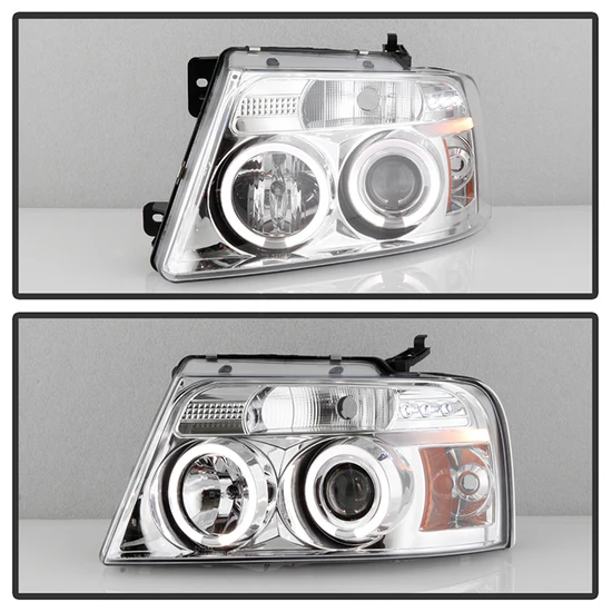 Fits ( Spyder Signature ) Ford F150 04-08 Projector Headlights - Version 2 - LED Halo - LED ( Replaceable LEDs ) - Chrome - High H1 (Included) - Low 9006 (Included) - Image 4
