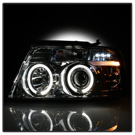 Fits ( Spyder Signature ) Ford F150 04-08 Projector Headlights - Version 2 - LED Halo - LED ( Replaceable LEDs ) - Chrome - High H1 (Included) - Low 9006 (Included) - Image 3